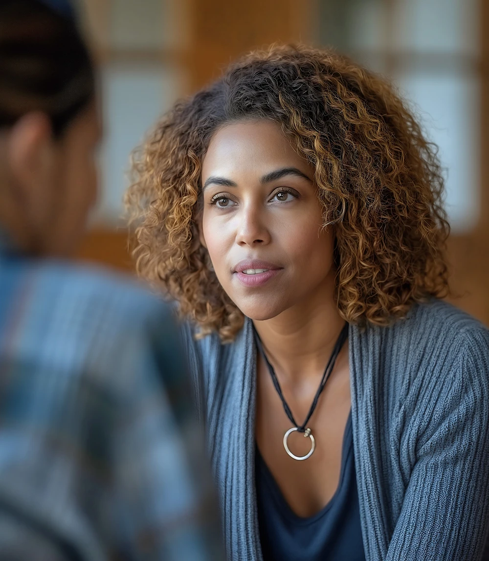 therapist talking to client
